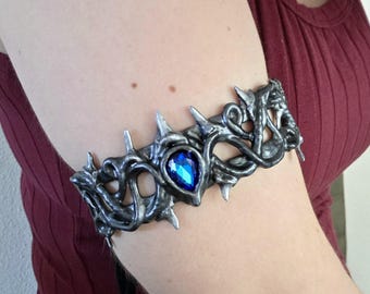 Armlets – Shark Tooth Detail – Custom Stone – Silver
