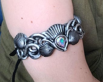 Armlets – Sea Shell – Mermaid – Custom Stone – Silver