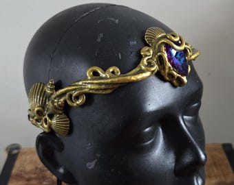 Circlet Crown – Sea Shell Mermaid – Shell Detail – Custom Stone – Warm Gold