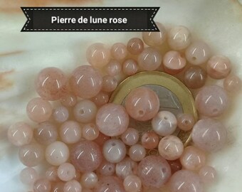 Perles de PIERRE de LUNE rose 4 6 & 8mm de Madagascar, perle ronde lisse en véritable pierre naturelle semi précieuse