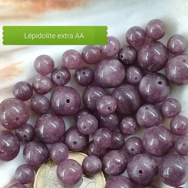 Perles LÉPIDOLITE qualité AA, véritable perle ronde lisse en pierre naturelle semi précieuse, 4mm 6mm 8mm & 10mm