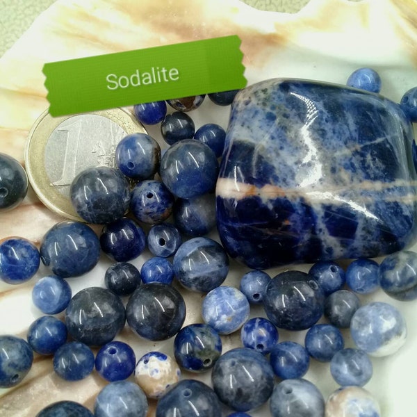 Perles de SODALITE 4 6 &8mm, Véritable Pierre Naturelle Semi Précieuse en Perle Ronde Lisse