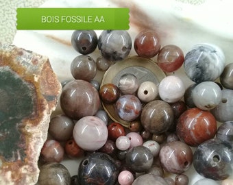 FOSSILE WOOD Bead Set AA, smooth round bead in real semi precious natural stone, 4mm 6mm 8mm 10mm 12mm