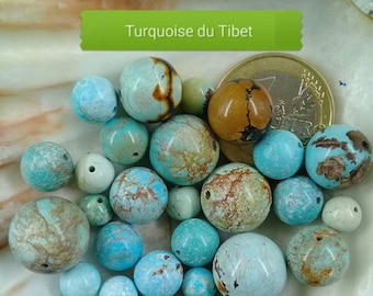 Perle de TURQUOISE 6 8 10 12 & 13mm du TIBET très rare, Véritable Pierre Naturelle Semi Précieuse en Perle Ronde Lisse