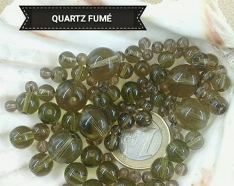 Lot de perles de QUARTZ FUMÉ, perle ronde lisse en véritable pierre naturelle semi précieuse, 4mm 6mm 8mm 10mm