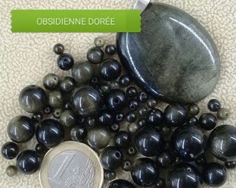 Lot de perles d'OBSIDIENNE DORÉE, perle ronde lisse en véritable pierre naturelle semi précieuse, 4mm 6mm 8mm 10mm 12mm