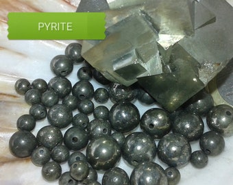 Lot de perles de PYRITE, perle ronde lisse en véritable pierre naturelle semi précieuse, 4mm 6mm 8mm