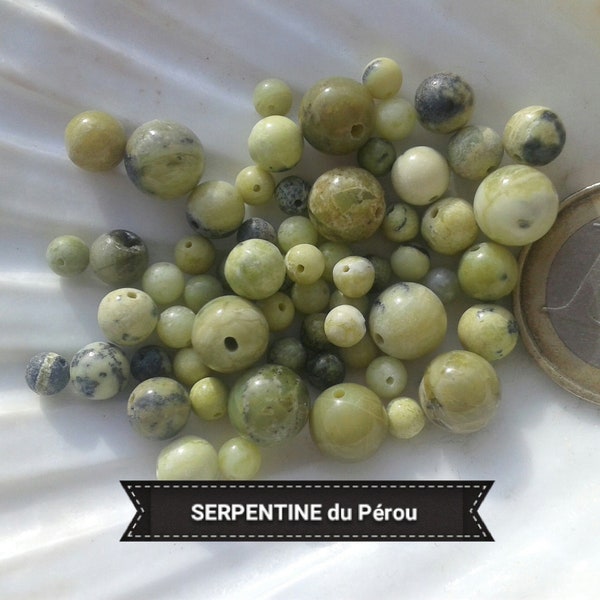 Perles de SERPENTINE du Pérou 6 &8mm, Véritable Pierre Naturelle Semi Précieuse en Perle Ronde Lisse