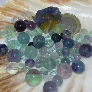 Lot de perles de FLUORITE multicolore, perle ronde lisse en véritable pierre naturelle semi précieuse, 4mm 6mm 8mm 10mm 12mm