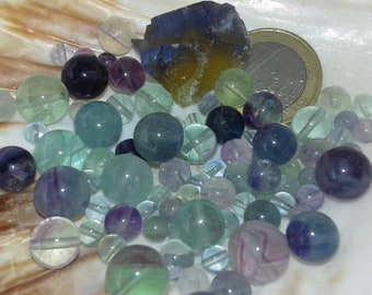 Lot de perles de FLUORITE multicolore, perle ronde lisse en véritable pierre naturelle semi précieuse, 4mm 6mm 8mm 10mm 12mm
