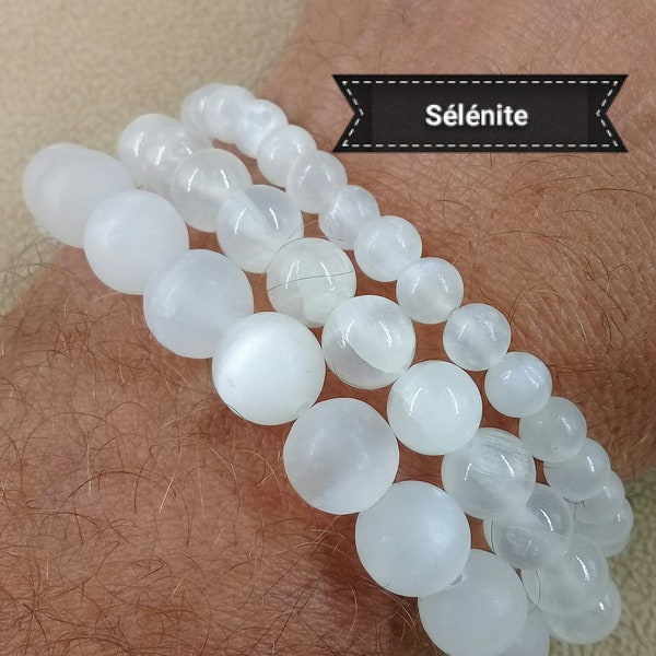 Elastic bracelet made of SELENITE pearl, natural stones (lithotherapy) semi-precious stones - multi sizes 6 8 10mm