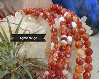 Lot de perle en AGATE ROUGE, véritable pierre naturelle semi précieuse en perle ronde lisse 4 6 & 8mm