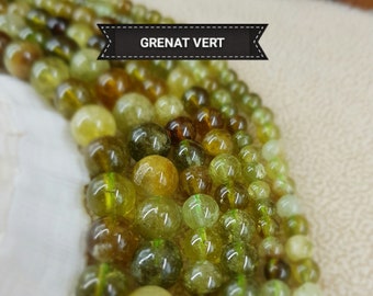 Lot de perle de GRENAT vert 4 6 8mm rare perle ronde lisse en véritable pierre naturelle semi précieuse