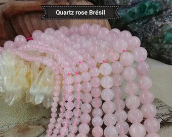 Perle de QUARTZ ROSE du Brésil 4 6 8 10 & 12mm, Lot de Véritable Pierre Naturelle Semi Précieuse en Perle Ronde Lisse