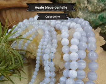 Perle de CALCÉDOINE Agate bleue dentelle 4 6 8 & 10mm du Brésil, véritable pierre naturelle semi précieuse en perle ronde lisse