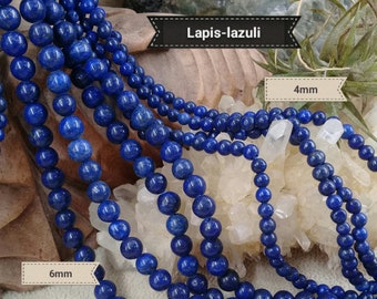 Lot of LAZULI LAPIS bead, smooth round bead in real natural semi precious stone, 4 6 & 8mm