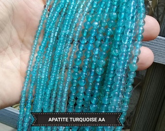 Lot de perle en pierre naturelle d'APATITE turquoise AA 4 & 6mm rare perle ronde lisse en véritable pierre naturelle semi précieuse