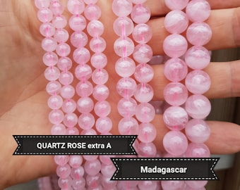 Perles de QUARTZ ROSE 6 8 10 & 12mm Madagascar Grade A, perle ronde lisse en véritable pierre naturelle semi précieuse