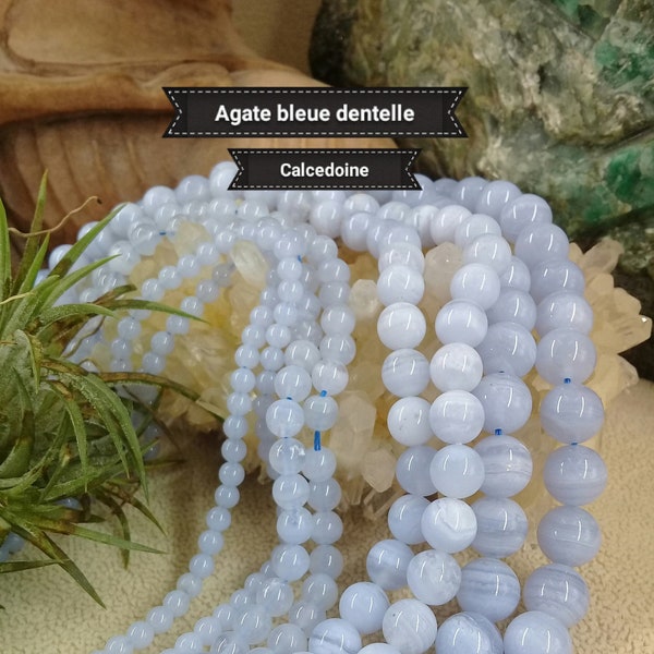 Perle de CALCÉDOINE Agate bleue dentelle 4 6 8 & 10mm du Brésil, véritable pierre naturelle semi précieuse en perle ronde lisse