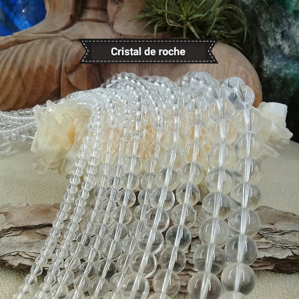 Perle de CRISTAL de ROCHE 4 6 8 10 & 12mm, lot de véritable pierre naturelle semi précieuse en perle ronde lisse