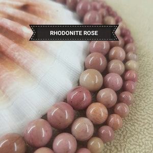 Perle de RHODONITE Rose 4 6 8 & 10mm du Brésil, Véritable Pierre Naturelle Semi Précieuse en Perle Ronde Lisse