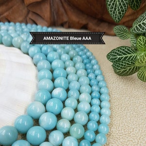 Perles dAMAZONITE bleue AAA 4 6 8& 10mm , perle ronde lisse naturelle pierre semi précieuse image 1