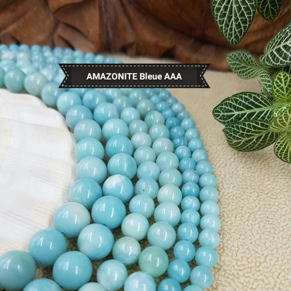 Perles d’AMAZONITE bleue AAA 4 6 8& 10mm , perle ronde lisse naturelle pierre semi précieuse