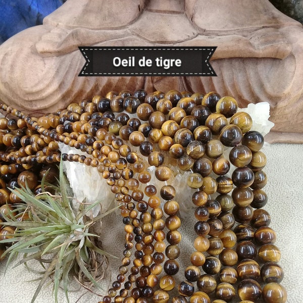 Perle d'ŒIL de TIGRE 4 6 8 10 12mm, Lot de Véritable Pierre Naturelle Semi Précieuse en Perle Ronde Lisse Pour Fabrication de Collier Bijoux
