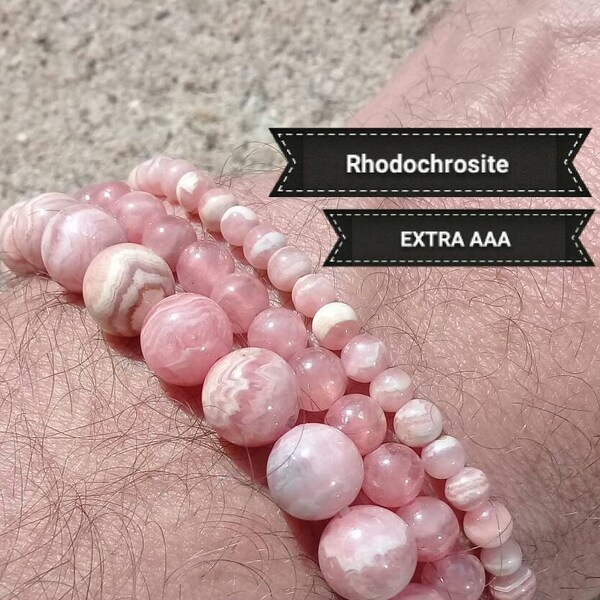 Bracelet élastique en perle de RHODOCHROSITE, pierres naturelles (lithothérapie) semi-précieuses - Qualité extra AAA, multi tailles 4 6 8mm