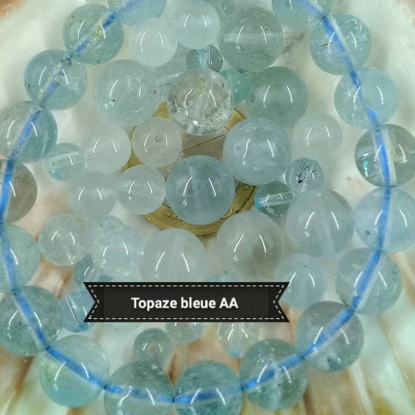 Perles de TOPAZE Bleue 6 8 10 &11 mm Grade AA, Véritable Pierre Naturelle Semi Précieuse en Perle Ronde Lisse