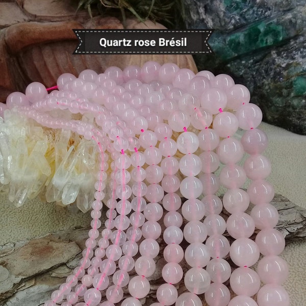 NEW! Brin de 40cm en Perle de QUARTZ ROSE du Brésil 6 ou 8mm, Véritable Pierre Naturelle Semi Précieuse en Perle Ronde Lisse