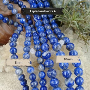 Perle en LAPIS LAZULI Calcite 8 & 10mm extra A d'Afghanistan, véritable pierre naturelle semi précieuse en perle ronde lisse image 1