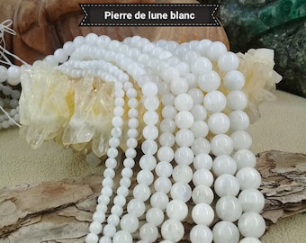 Perle de PIERRE de LUNE Blanche 4 6 8 10mm, Lot de Véritable Pierre Naturelle Semi Précieuse en Perle Ronde Lisse du Sri Lanka