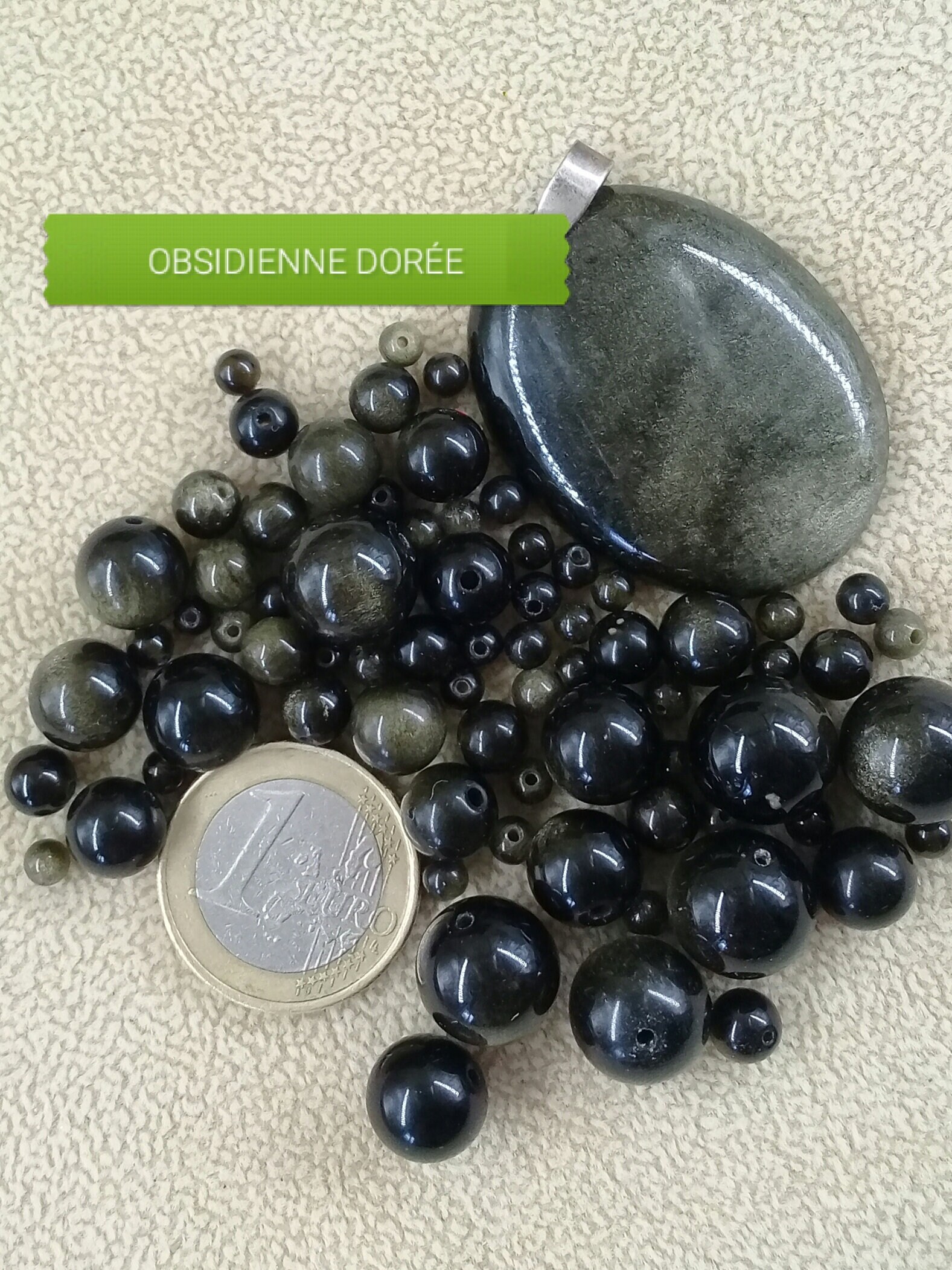 Lot De 24 Perles Obsidienne Dorée Naturelles, 8 Mm - Neuf, Pour Création Bijoux