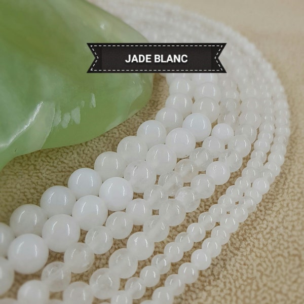 Perles en pierre naturelle de JADE BLANC pour bracelet, lots sur mesure en véritable pierre semi précieuse, 4 6 & 8mm