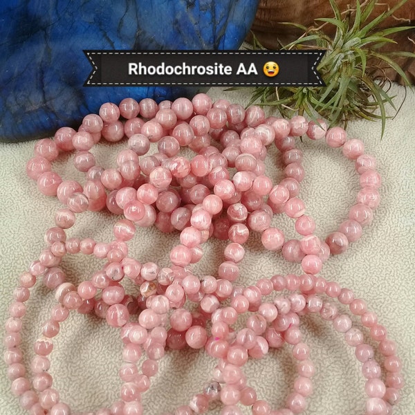 Rare Perle RHODOCHROSITE Argentine Grade AA 6, 7, 8, 10mm, Lot de Véritable Pierre Naturelle Semi Précieuse Ronde Lisse