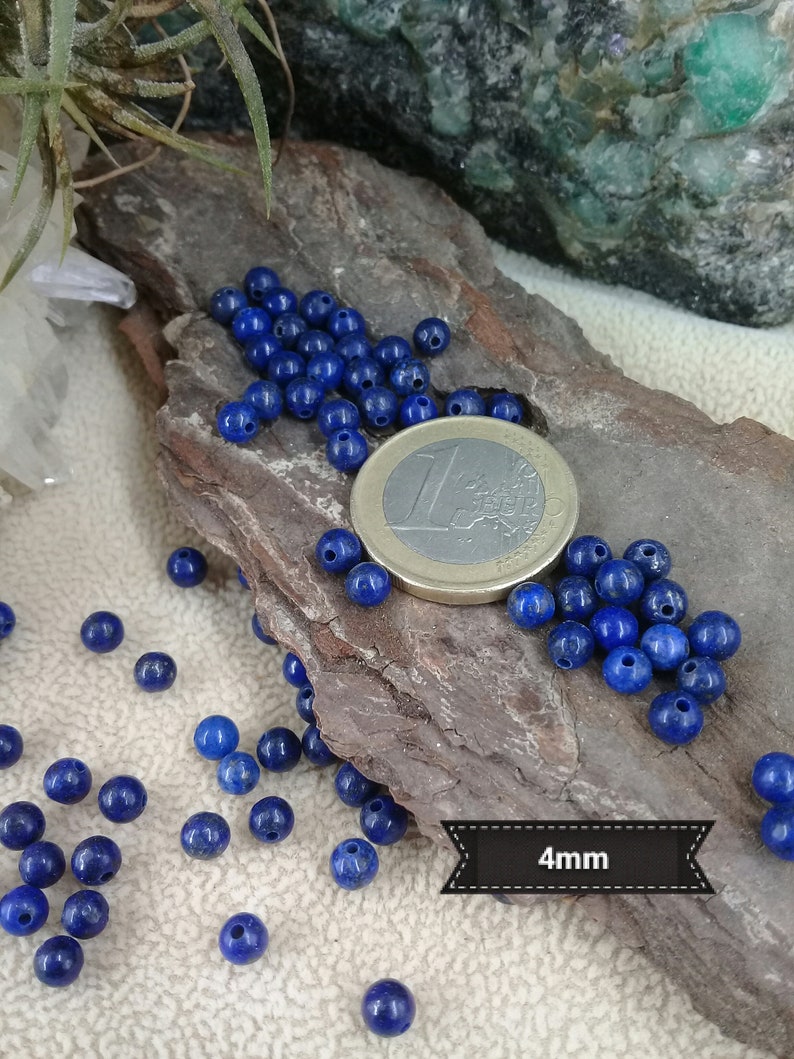 Lot of LAZULI LAPIS bead, smooth round bead in real natural semi precious stone, 4 6 & 8mm 4mm BLEU UNI