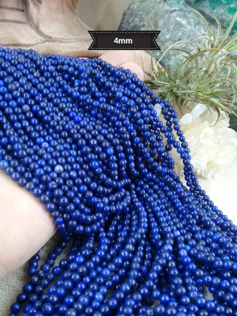 Lot of LAZULI LAPIS bead, smooth round bead in real natural semi precious stone, 4 6 & 8mm image 2