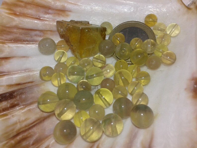 6mm 8mm smooth round bead in real semi precious natural stone FLUORITE Yellow A bead set