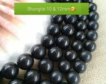 Perles en pierre naturelle de SHUNGITE pour bracelet, rare lots sur mesure en perle ronde lisse véritable pierre semi précieuse, 10 & 12mm