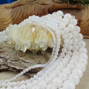 Perle de CRISTAL de ROCHE craqué 4 6 8 10 & 12mm, lot de véritable pierre naturelle semi précieuse en perle ronde lisse
