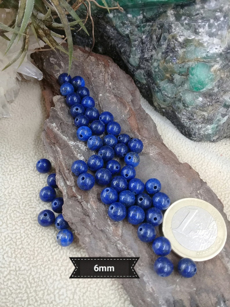 Lot of LAZULI LAPIS bead, smooth round bead in real natural semi precious stone, 4 6 & 8mm 6mm BLEU UNI