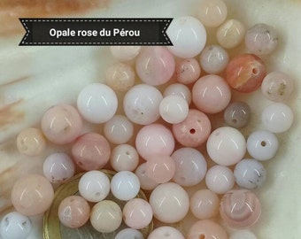 Perles d'OPALE ROSE 6 & 8mm du pérou, perle ronde lisse en véritable pierre naturelle semi précieuse