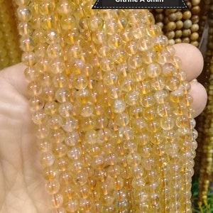 Natural CITRINE BEADS 4 6 8 10 12mm from Brazil AAA Grade, Genuine Semi Precious Stone in Round Smooth Bead 6