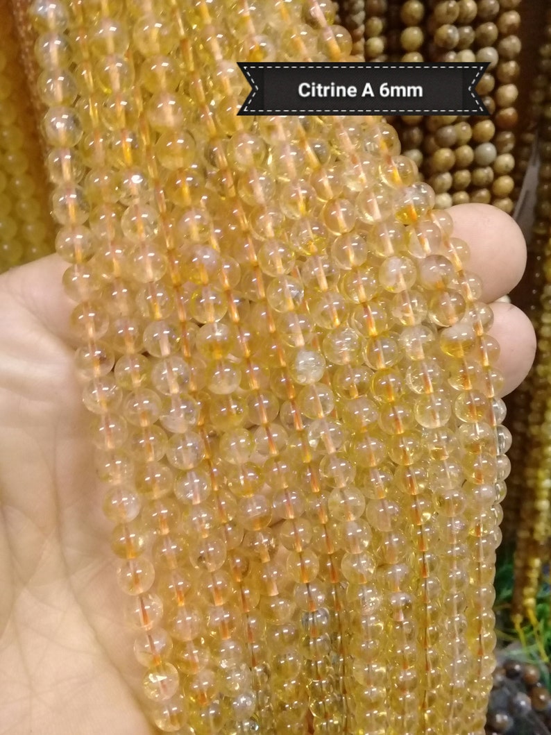 Natural CITRINE BEADS 4 6 8 10 12mm from Brazil AAA Grade, Genuine Semi Precious Stone in Round Smooth Bead 6