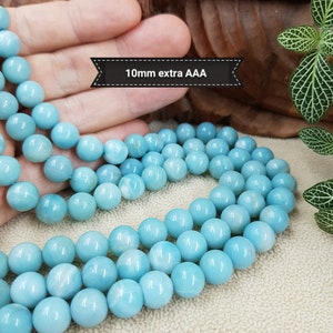 Perles dAMAZONITE bleue AAA 4 6 8& 10mm , perle ronde lisse naturelle pierre semi précieuse 10mm extra AAA