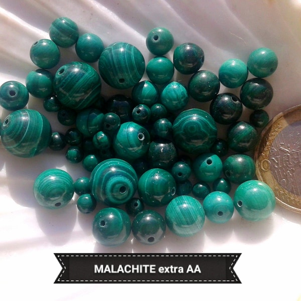 Perles de MALACHITE 4 6 8 10 & 12mm grade AA, perle ronde lisse en véritable pierre naturelle semi précieuse