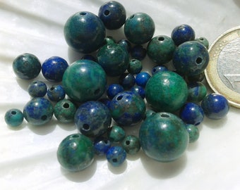 Lot de perles d'AZURITE MALACHITE, perle ronde lisse en véritable pierre naturelle semi précieuse, 4mm 6mm 8mm 10mm