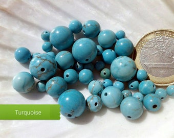 Perles de TURQUOISE 4 6 8 &10mm, Véritable Pierre Naturelle Semi Précieuse en Perle Ronde Lisse