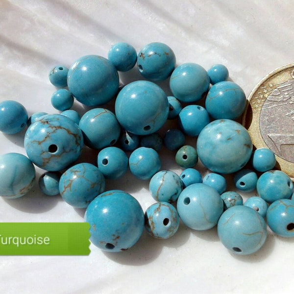 Perles de TURQUOISE 4 6 8 &10mm, Véritable Pierre Naturelle Semi Précieuse en Perle Ronde Lisse
